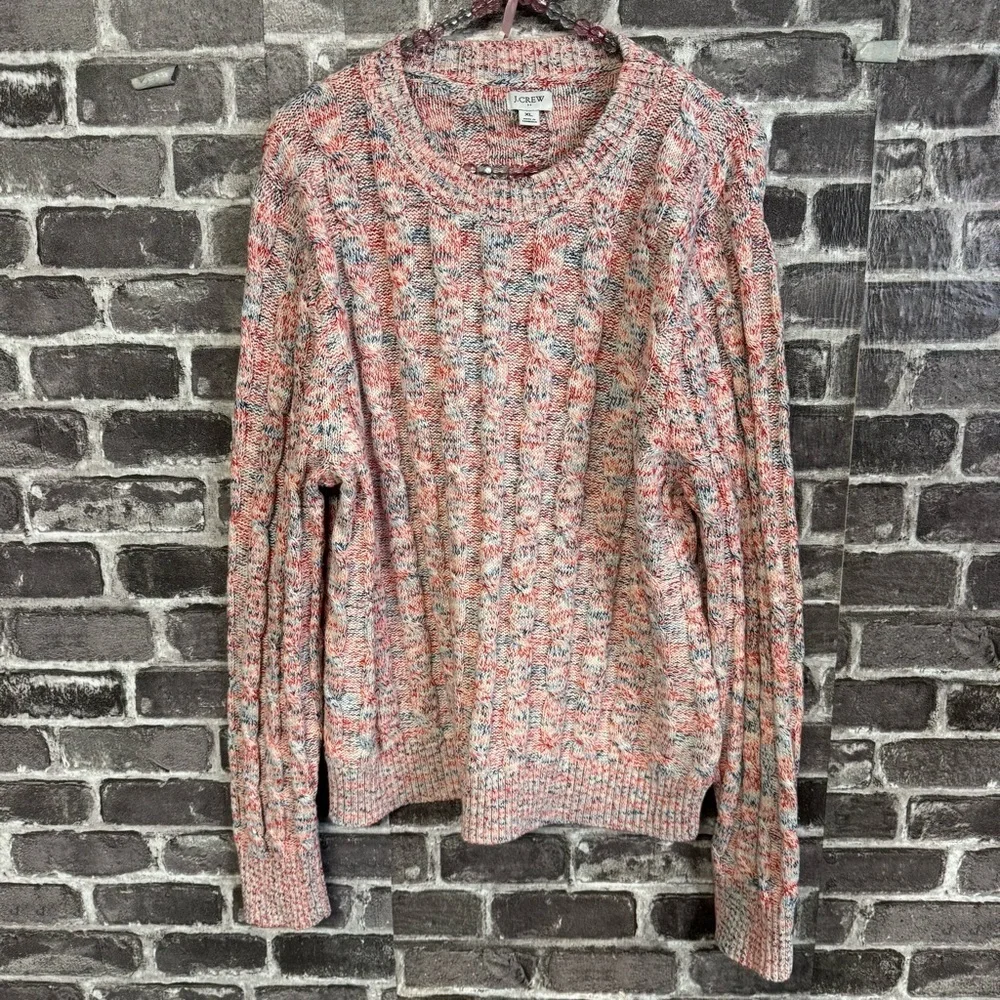 J. Crew cable knit pullover sweater red white blue